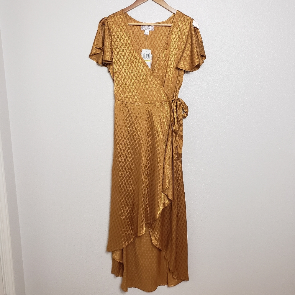 Lulus Quinn Golden Yellow High Low Wrap Dress